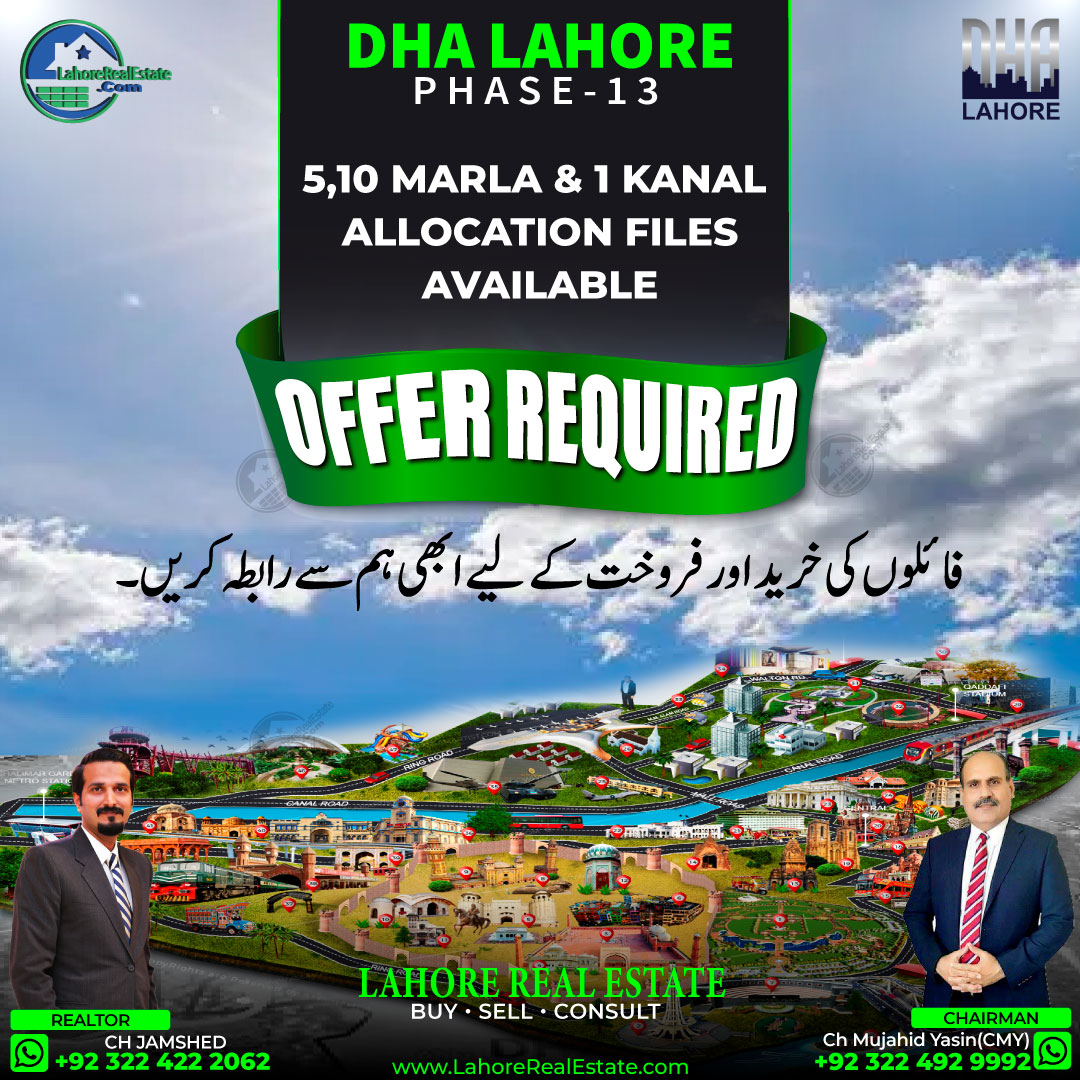 DHA Lahore Phase 5 6 7 8 9 10 Bahria Town Sector A B C D E Prices Plot For Sale Map LRE 94547